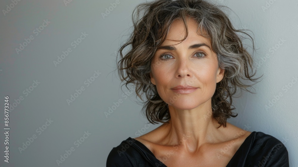 portrait of a beautiful mature Caucasian woman with well-groomed skin looking at the camera. studio shooting white background. copyspace portrait of a beautiful mature Caucasian woman with well-groomed skin looking at the camera. studio shooting white background. copyspace