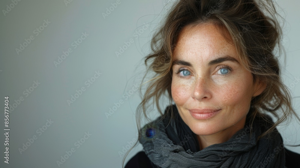portrait of a beautiful mature Caucasian woman with well-groomed skin looking at the camera. studio shooting white background. copyspace portrait of a beautiful mature Caucasian woman with well-groomed skin looking at the camera. studio shooting white background. copyspace