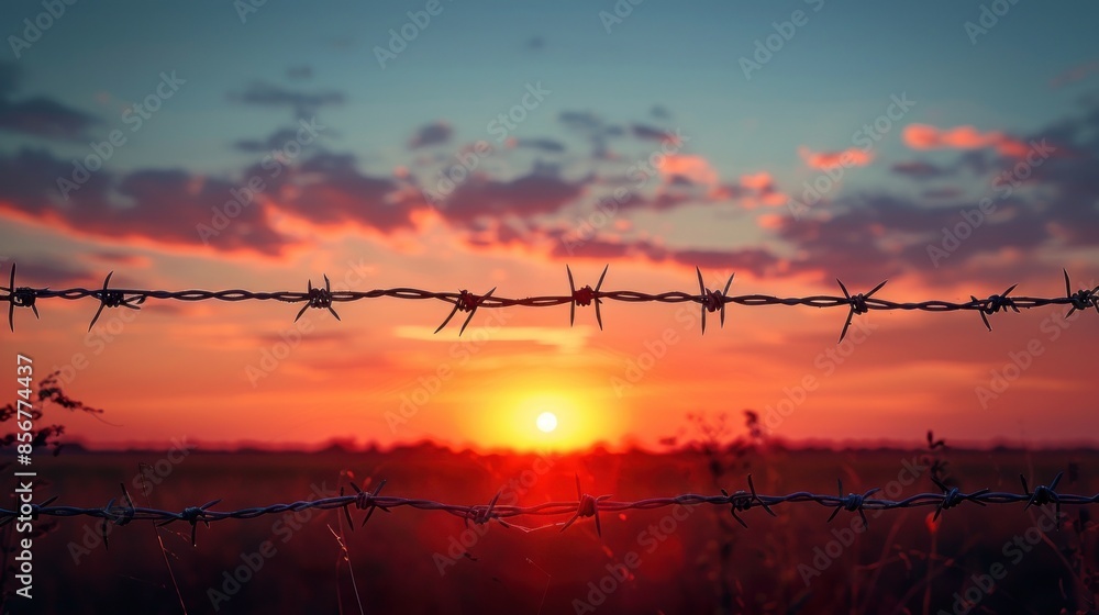© vixion - Barbed Wire Silhouette Against a Dramatic Sunset