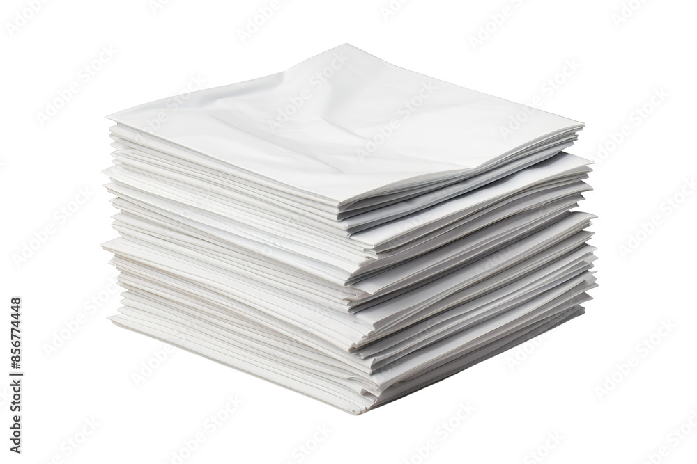 A Towering Stack of Crisp, White Napkins Ready for Use on a Clear PNG or White Background. A Towering Stack of Crisp, White Napkins Ready for Use on a Clear PNG or White Background.