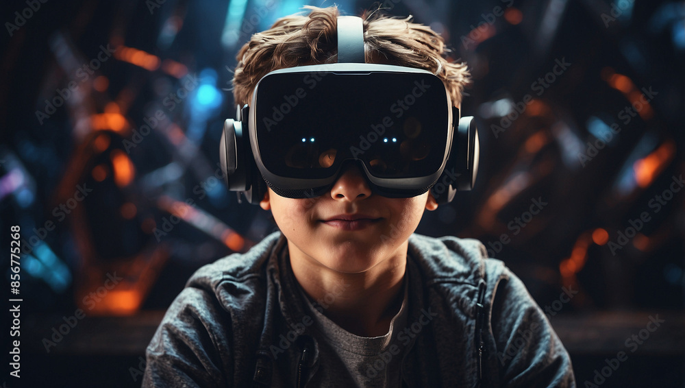 A boy with vr headset, virtual reality A boy with vr headset, virtual reality
