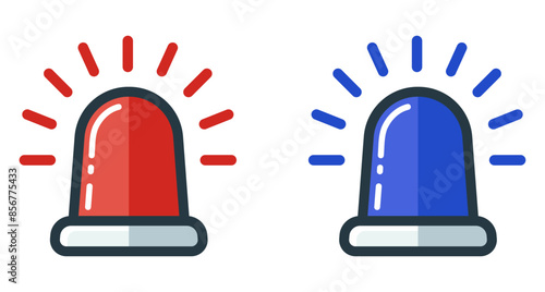 Emergency flashers siren icon. Set of red and blue emergency siren icons in flat style. Vector illustration.