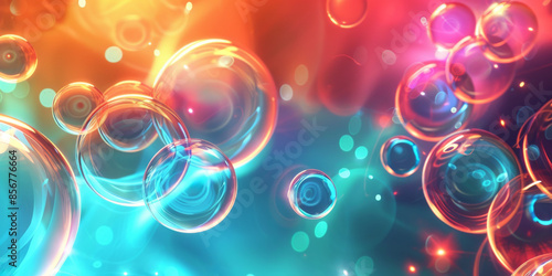Vibrant bubbles floating in a colorful abstract background