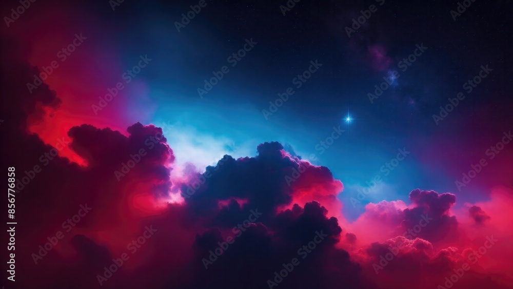 Fototapeta premium Red and blue cloudy sky with smoke background with stars