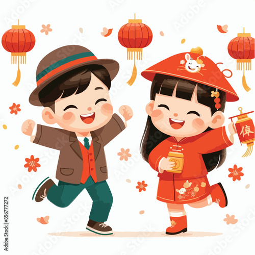 vector child celebrates the new year cheerfully