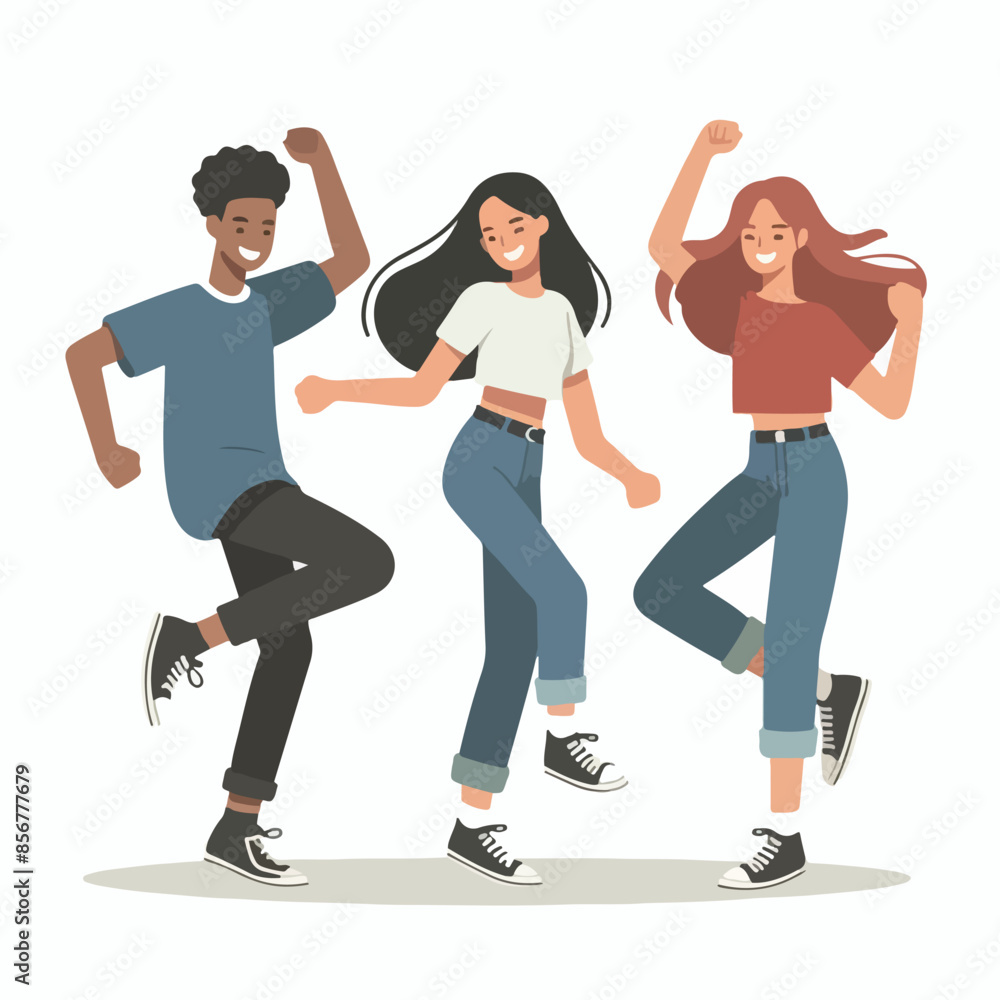 Fototapeta premium vector of teenagers dancing for joy