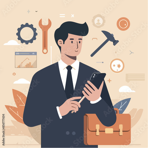 vector a teenager works seriously