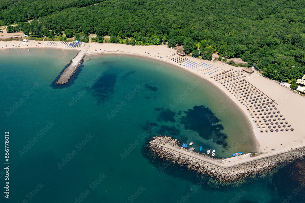 Fototapeta premium Aerial view to beautiful Perla beach near to Primorsko, Bulgaria