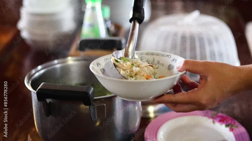Serving Boiled Rice in Ayutthaya Serving Boiled Rice in Ayutthaya