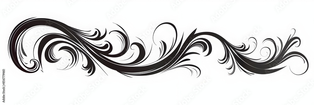Elegant Black Doodle with Gentle Cursive Line and Swirls for Clipart or Graphic Design
