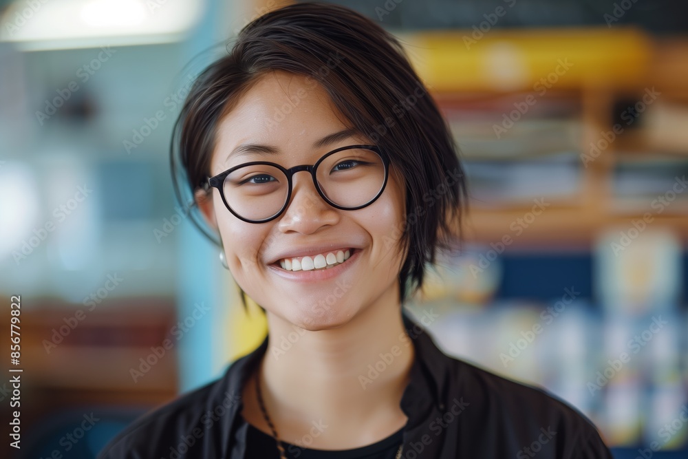 Young Non-Binary Individual Smiling Happily Young Non-Binary Individual Smiling Happily