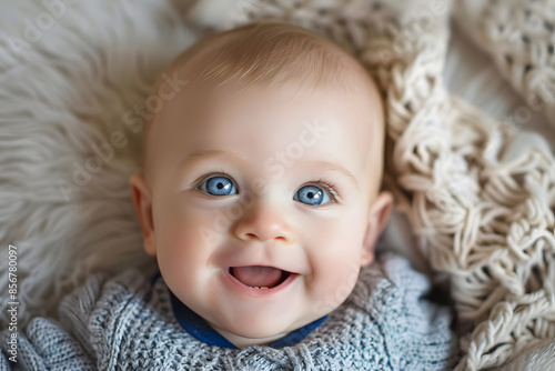Smiling Baby with Blue Eyes