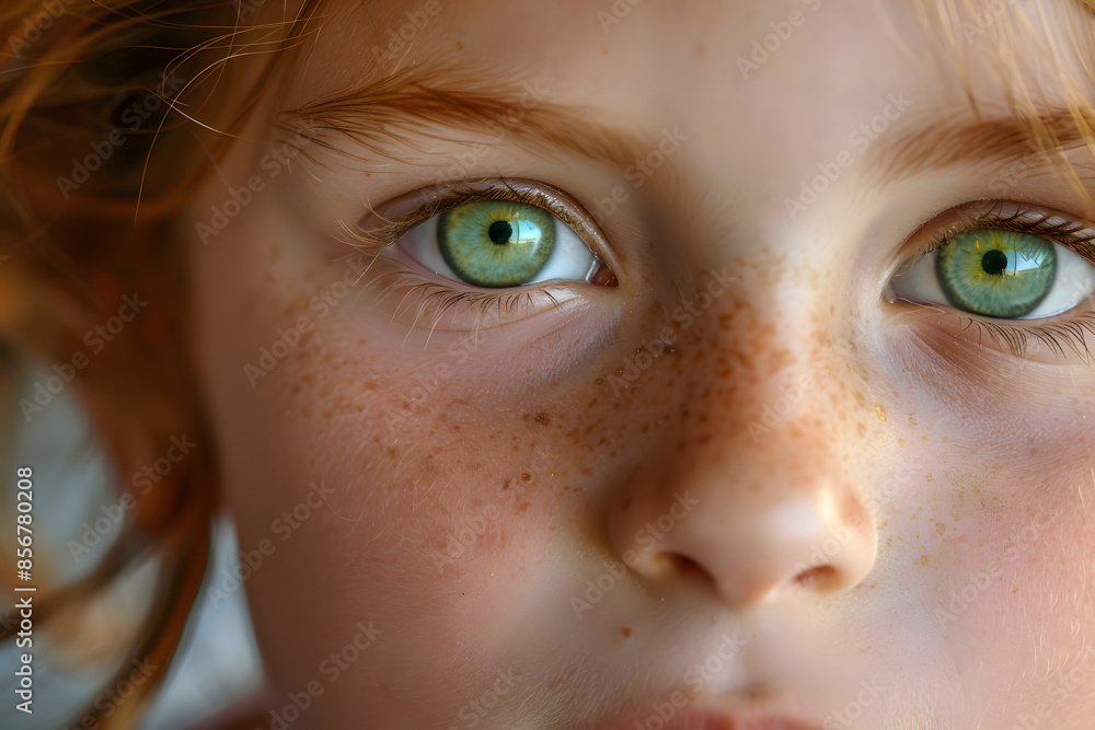 Close-Up of Child's Face with Bright Green Eyes Close-Up of Child's Face with Bright Green Eyes
