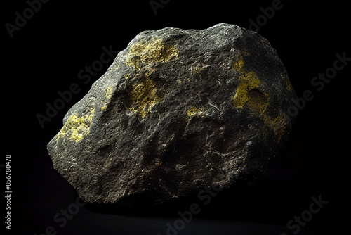 Tyuyamunite fossil mineral stone. Geological crystalline fossil. Dark background close-up. © Serhii
