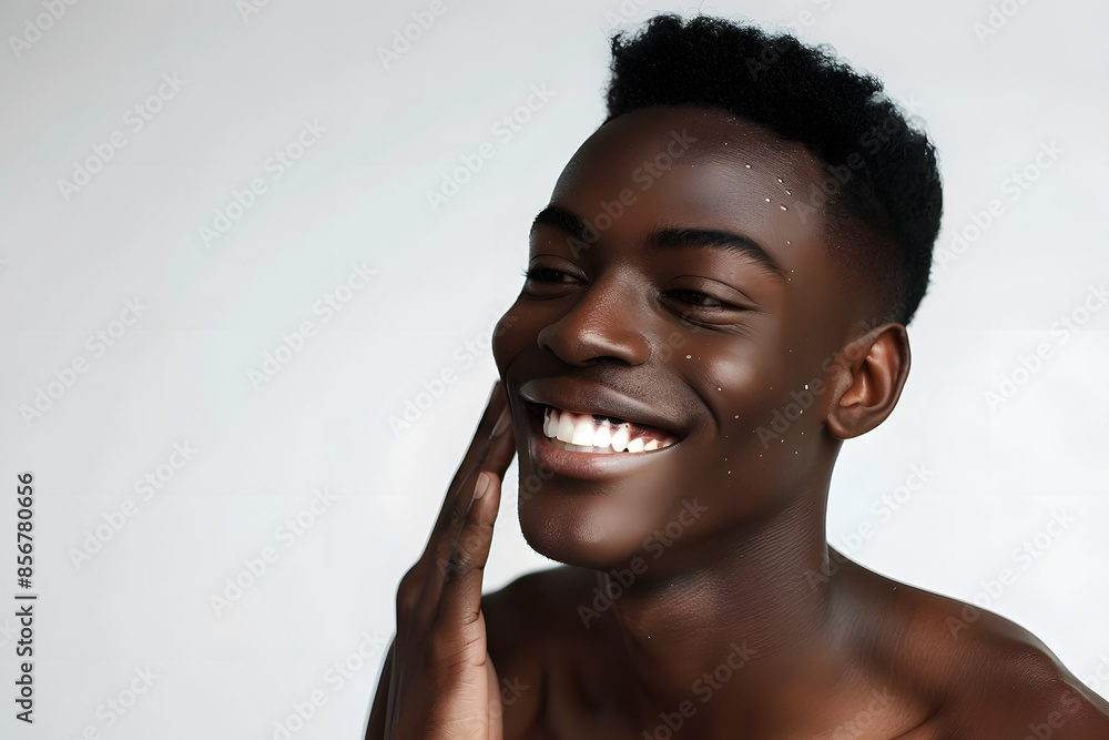 Black Man Applying Face Cream and Smiling in Studio Black Man Applying Face Cream and Smiling in Studio