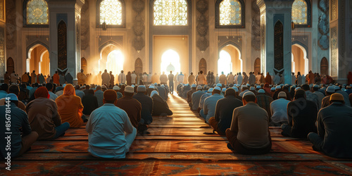 Crowds taking part in pray in a mosque