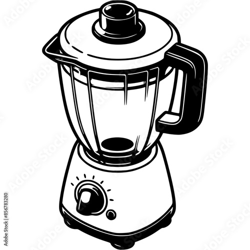 National blender for making fruit smoothies and drinks in monochrome. Simple minimalistic vector in black ink drawing on transparent background