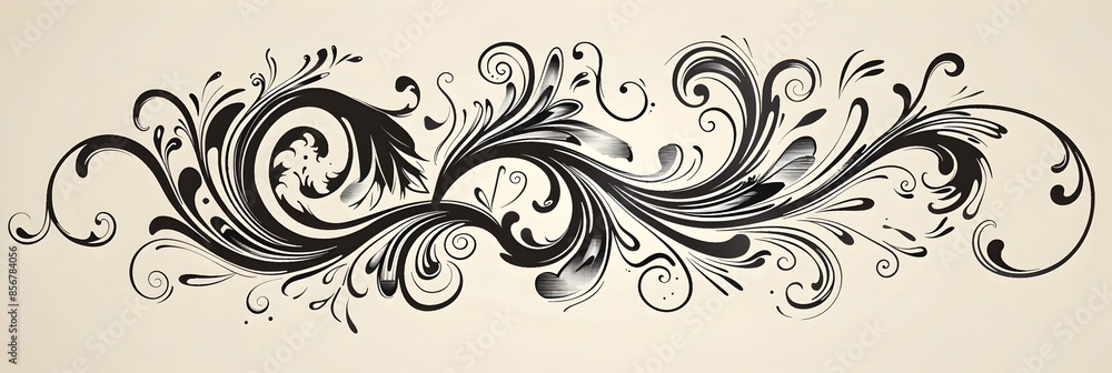Whimsical Black Line Art Doodle of Cursive Letter with Swirls Whimsical Black Line Art Doodle of Cursive Letter with Swirls