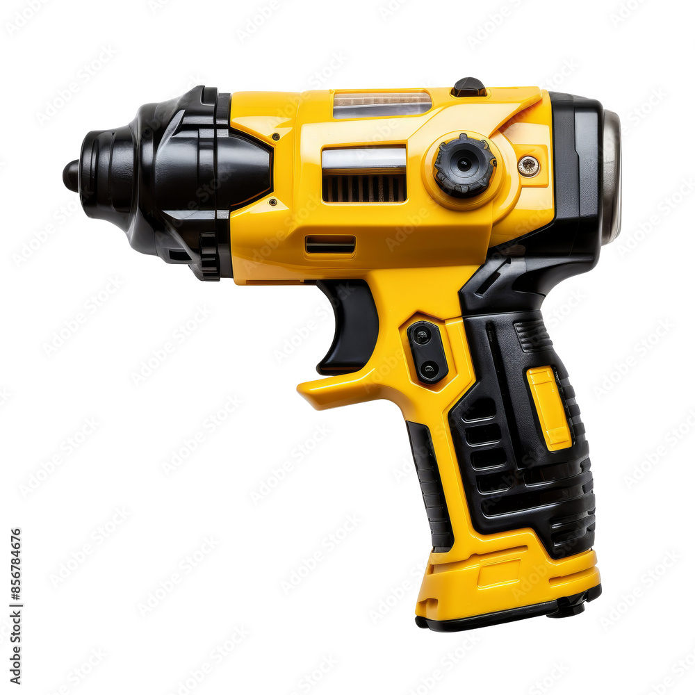 High-quality yellow cordless power drill on white background. Ideal for construction, renovation, and DIY projects. High-quality yellow cordless power drill on white background. Ideal for construction, renovation, and DIY projects.