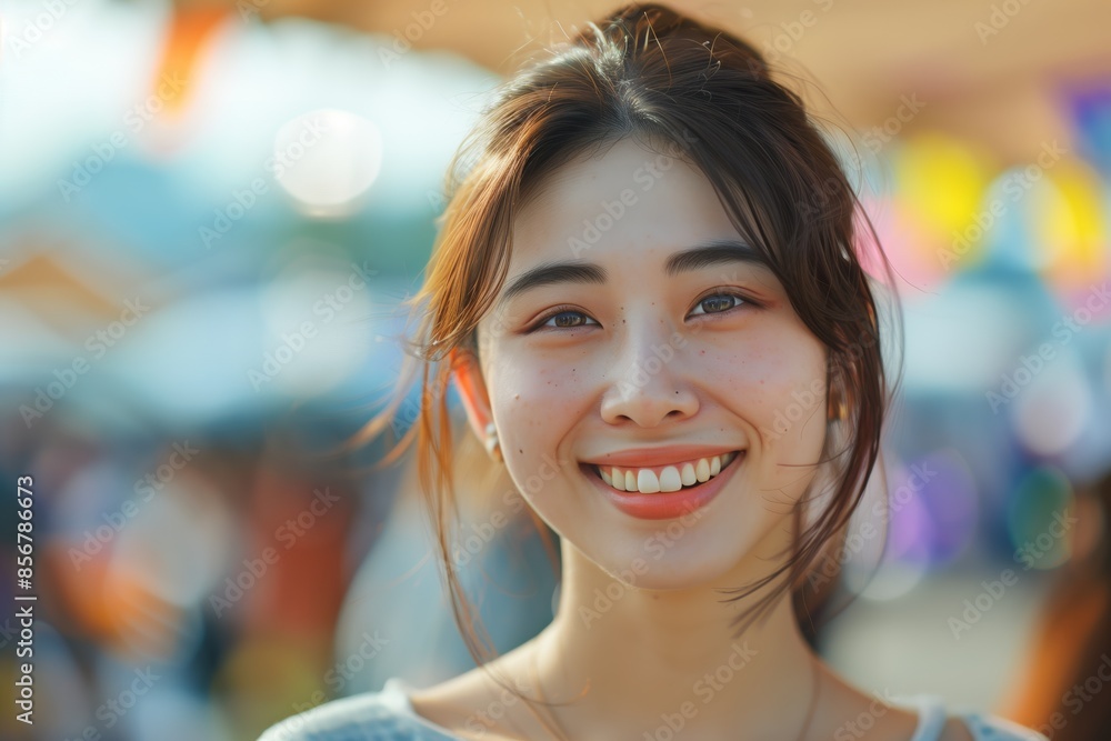Young Woman Smiling At Outdoor Fair Young Woman Smiling At Outdoor Fair