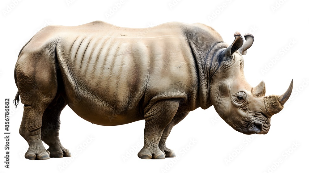 2. Design an isolated image of a rhinoceros in its entirety, highlighting its broad body and distinctive facial profile. Ensure the background is transparent for seamless integration into various 2. Design an isolated image of a rhinoceros in its entirety, highlighting its broad body and distinctive facial profile. Ensure the background is transparent for seamless integration into various