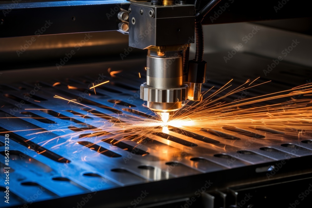 Precision cnc milling machine carving complex geometric shape in metal with sparks flying Precision cnc milling machine carving complex geometric shape in metal with sparks flying
