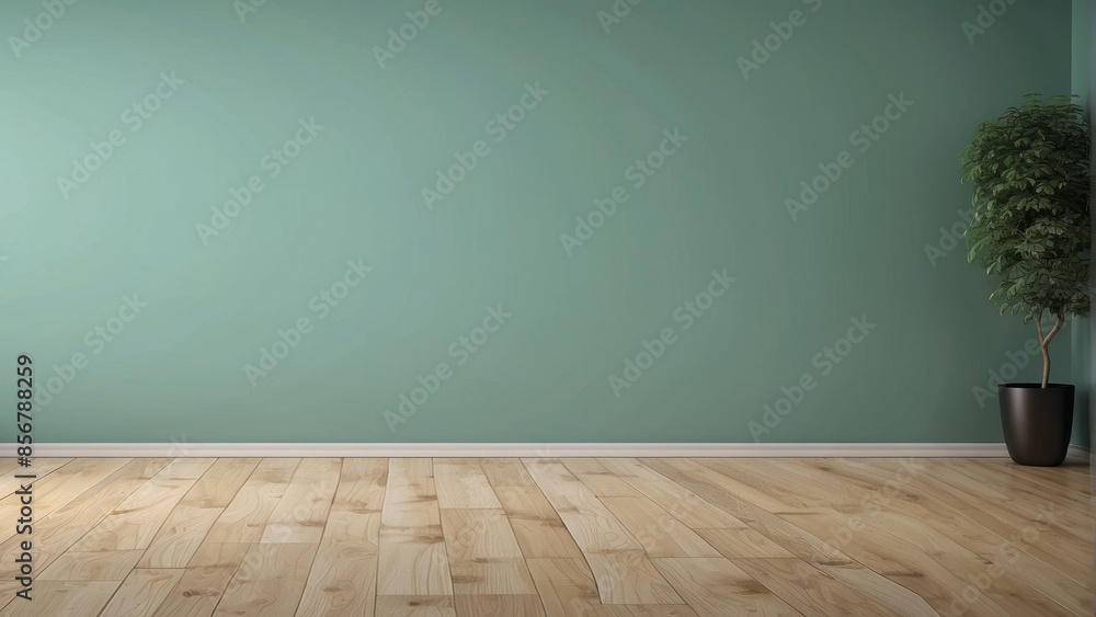 Interior home of empty room with wooden floor on mint green wall copy space, modern style Interior home of empty room with wooden floor on mint green wall copy space, modern style
