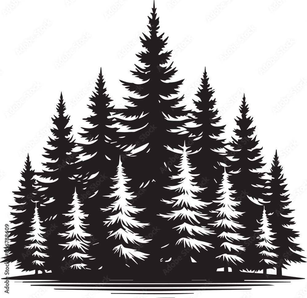 Fototapeta premium Pine tree silhouette vector art illustration