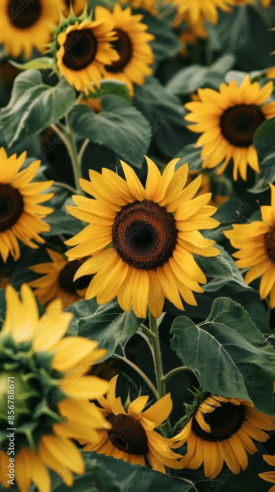 Sunflowers in full bloom, close-up view. Natural beauty and vibrant summer concept Sunflowers in full bloom, close-up view. Natural beauty and vibrant summer concept