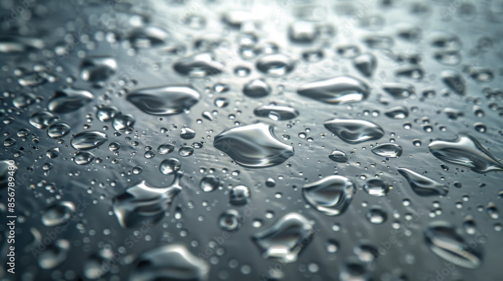 Hyperdetailed close up of water droplets on a metallic surface with a high resolution finish Hyperdetailed close up of water droplets on a metallic surface with a high resolution finish