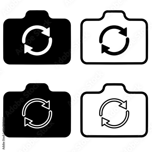 Button icon to switch cameras video call, Video calls icon, set of buttons template for mobile phone online app, ui. online apps, internet talk, vector illustration in black and white background.