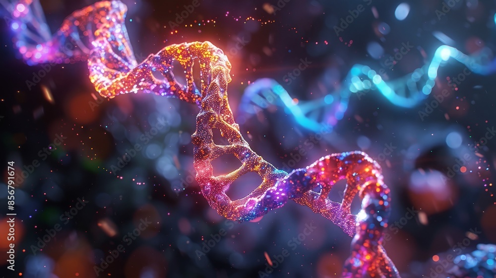 Abstract 3D illustration of a DNA strand, showcasing the beauty of molecular structures and scientific research. Abstract 3D illustration of a DNA strand, showcasing the beauty of molecular structures and scientific research.