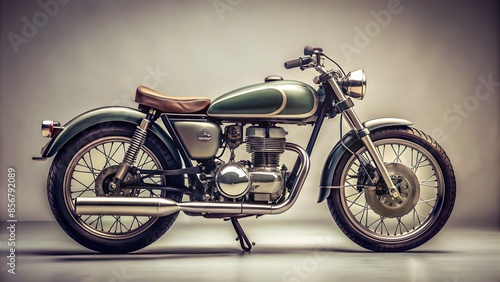 Restored Vintage Green And Brown Motorcycle On A Light Background.