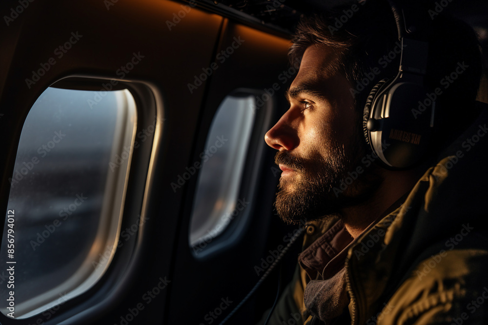 Close up portrait of a pilot in the cockpit of an airplane created generative AI technology Close up portrait of a pilot in the cockpit of an airplane created generative AI technology