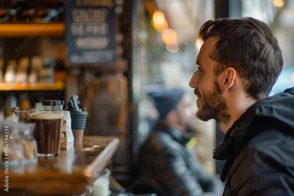 Modern classic interior coffee shop with friendly barista tasty takeout drink, Generative AI Modern classic interior coffee shop with friendly barista tasty takeout drink, Generative AI