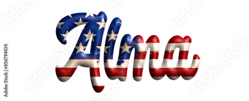 Alma - Bandiera degli Stati Uniti - nome proprio - scrittura tubolare effetto tridimensionale - Grafica vettoriale - Parola auguri, banner, biglietti, stampe, cricut, silhouette, sublimazione	