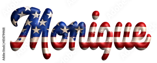 monique - Bandiera degli Stati Uniti - nome proprio - scrittura tubolare effetto tridimensionale - Grafica vettoriale - Parola auguri, banner, biglietti, stampe, cricut, silhouette, sublimazione	