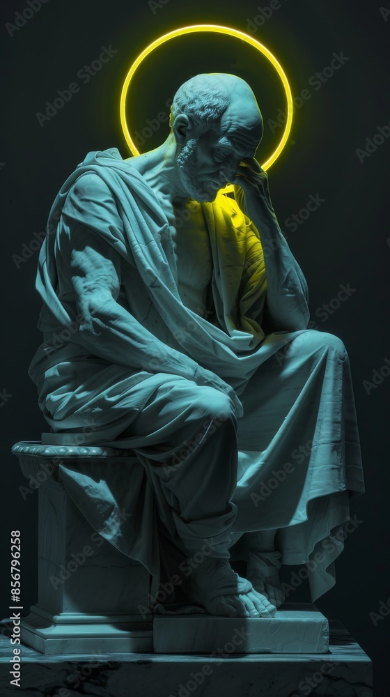 Contemplative Statue with Neon Halo Contemplative Statue with Neon Halo