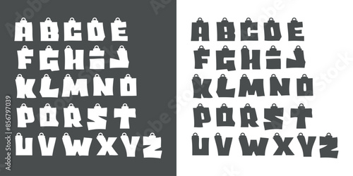 Tiempo de Navidad. Tipografía pendiente como bola de navidad. Conjunto de letras para colgar para tarjetas y felicitaciones