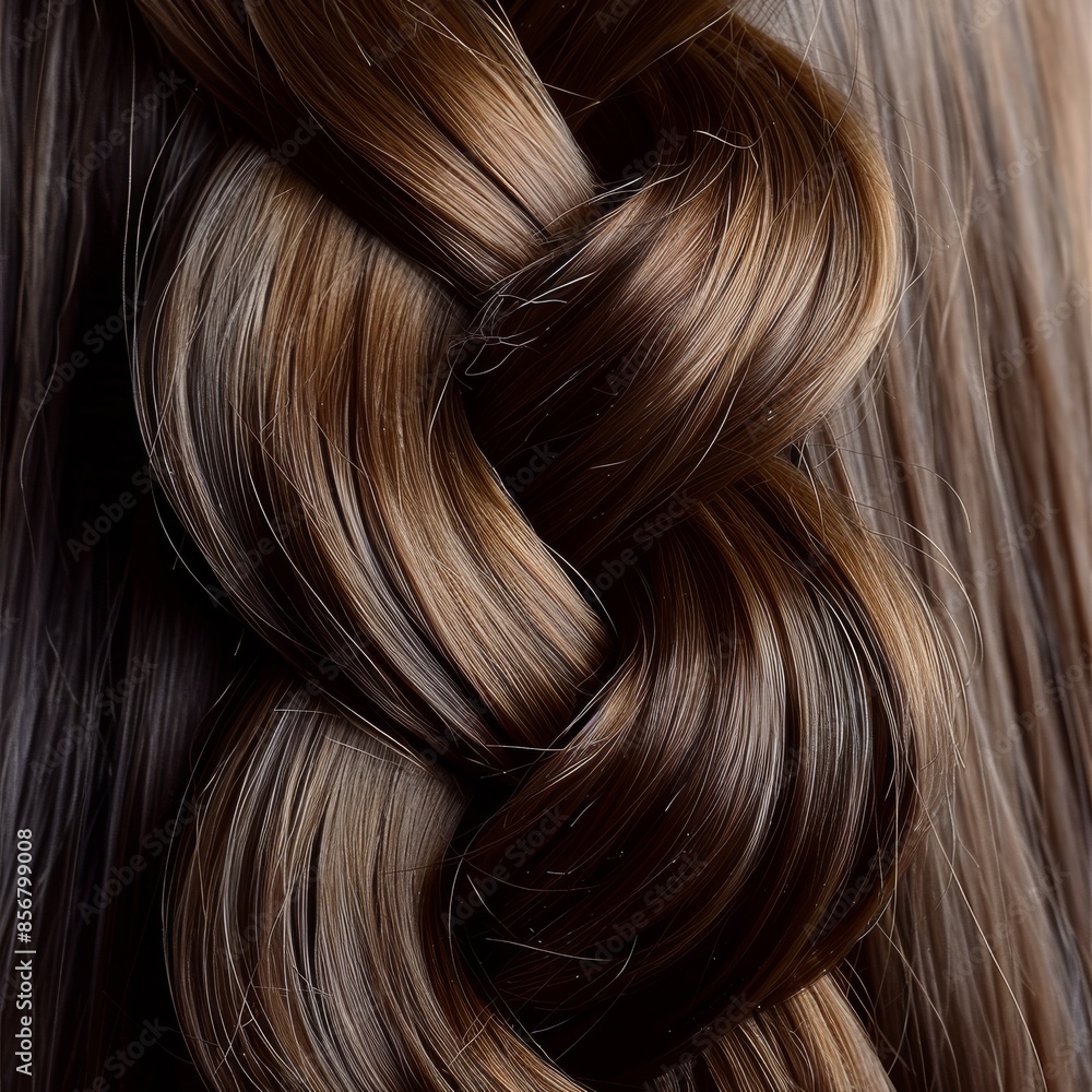 A woman's long brown hair is braided in a complex pattern A woman's long brown hair is braided in a complex pattern