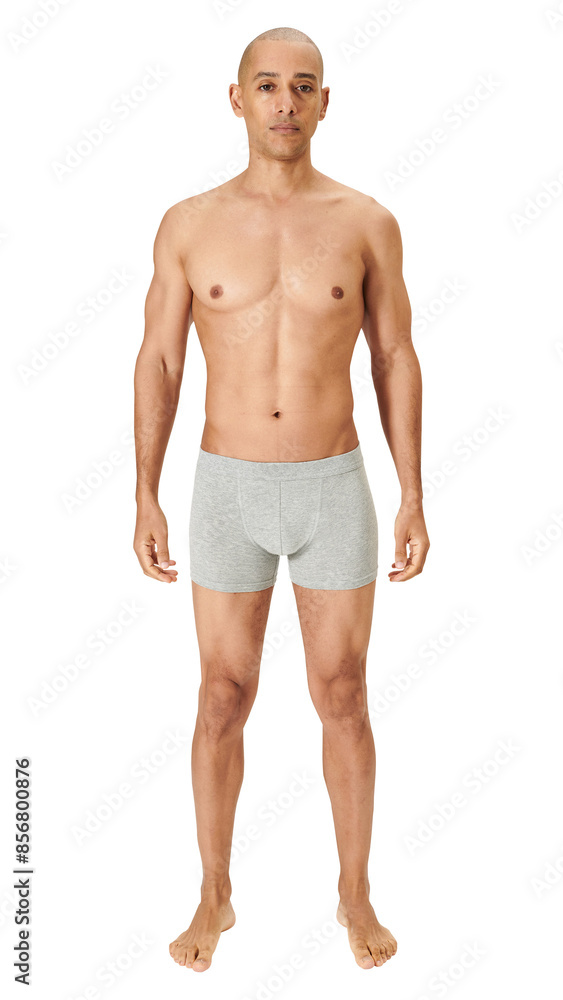 Fototapeta premium Man in gray boxer shorts png full body mockup