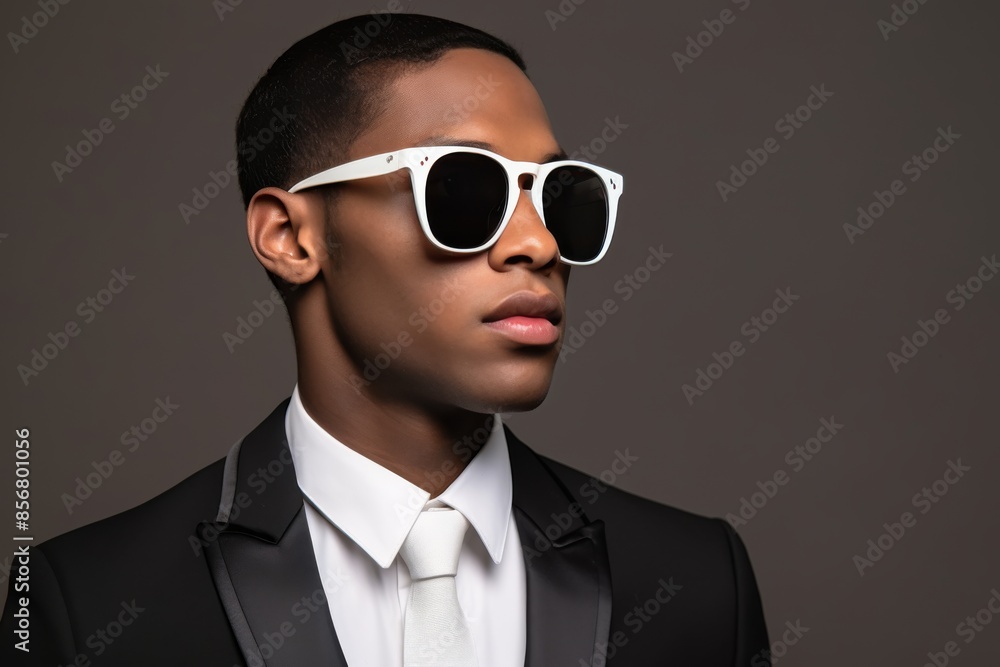 A man wearing a suit and tie with sunglasses on his face A man wearing a suit and tie with sunglasses on his face