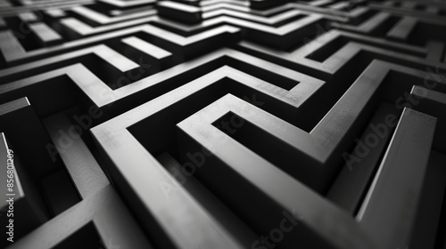 A close-up perspective of a complex concrete labyrinth, showcasing the intricate design and shadows cast by the three-dimensional maze photo