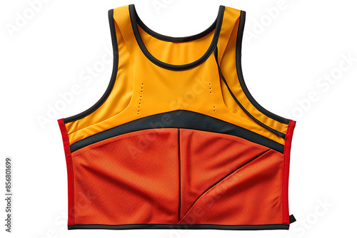 A Vibrant Orange And Yellow Running Vest For Outdoor Adventure on a Clear PNG or White Background. photo