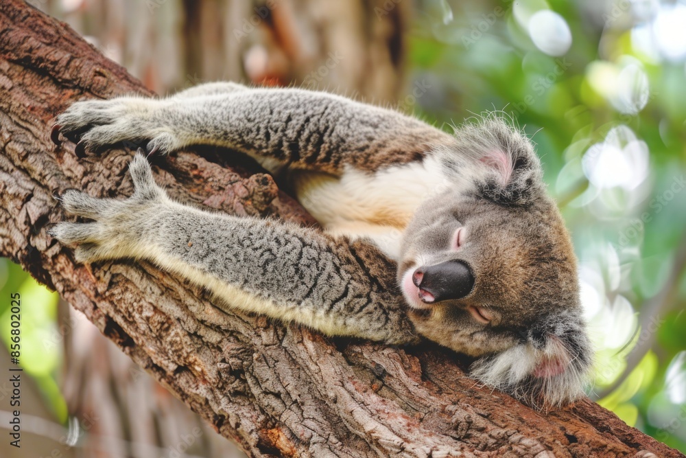 Obraz premium Cute adult koala from australia sleeping on tree