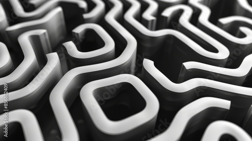 A close-up shot of a white labyrinthine structure with a black background. The image captures a intricate pattern of pathways and curves