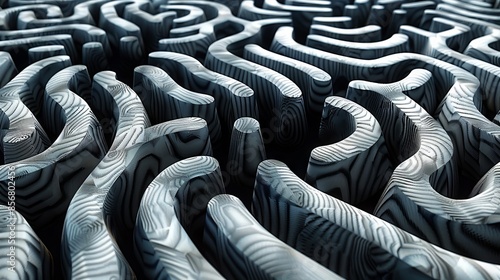 A close-up photograph of a wooden maze, the intricate pattern of the wood grain adding texture and depth to the labyrinthine structure
