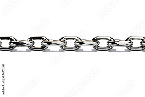 A Gleaming Chain of Interconnected Metal Links on a White Background on a Clear PNG or White Background.