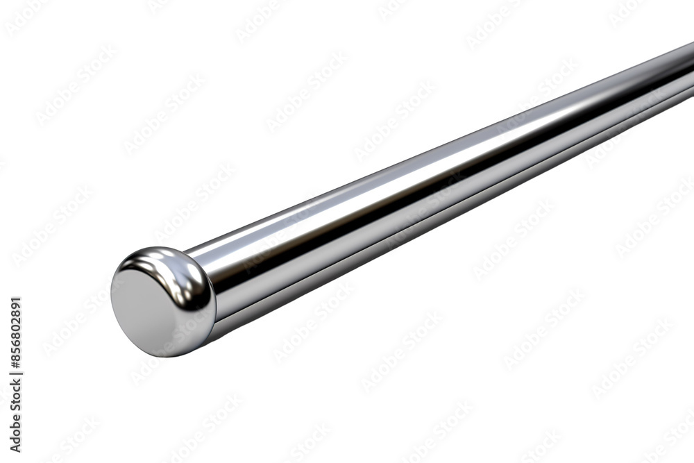 A Gleaming, Polished Metal Rod With a Rounded End Cap on a Clear PNG or White Background. A Gleaming, Polished Metal Rod With a Rounded End Cap on a Clear PNG or White Background.