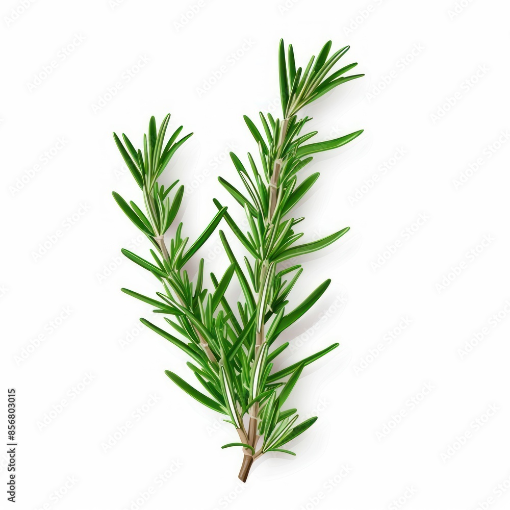 Green Sprig of Rosemary on White Background Green Sprig of Rosemary on White Background